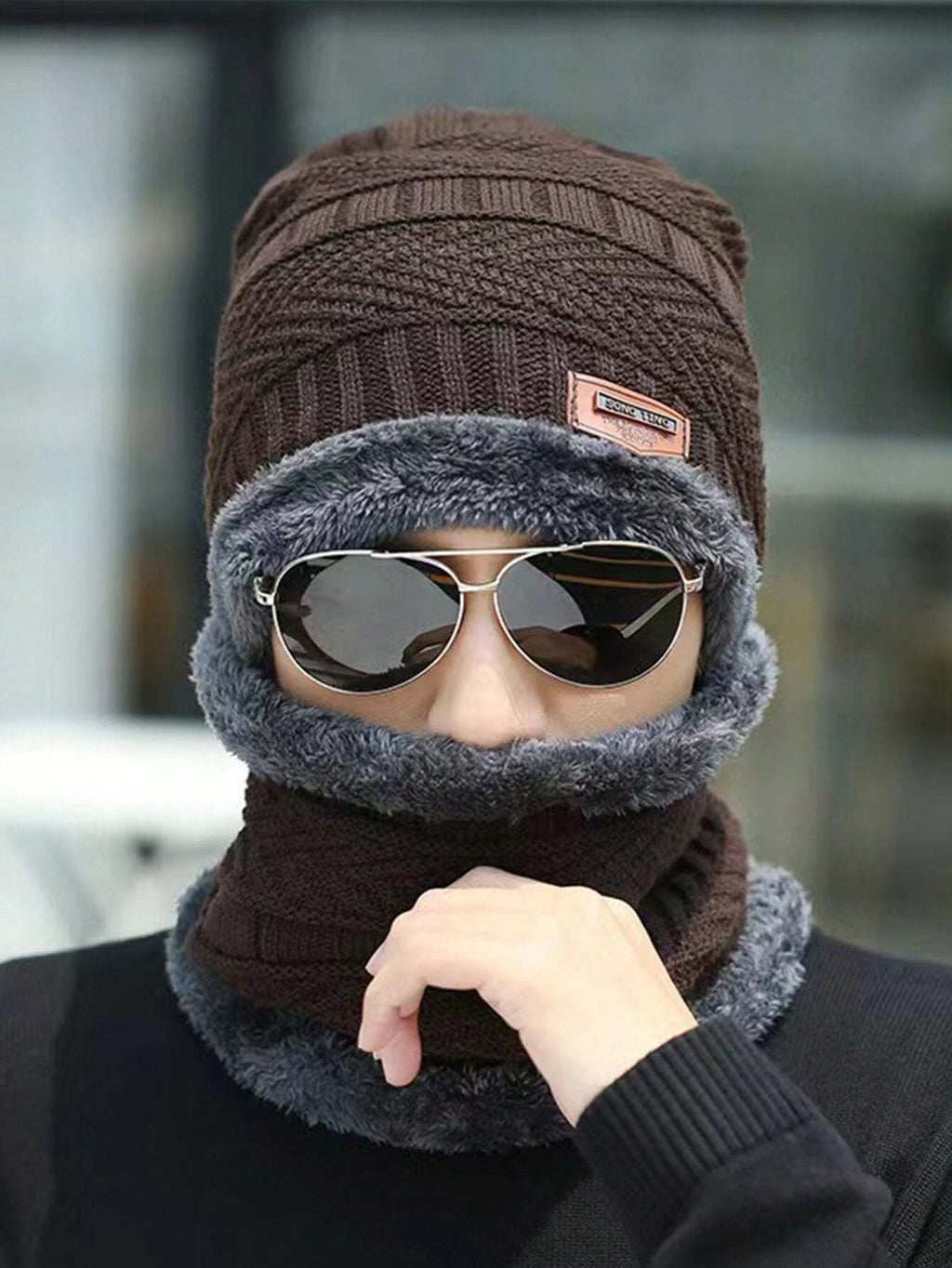 Head & Neck Cap Beanies Combo - woolen winter beanie cap with neck warmer muffler for men and women - dark blue
