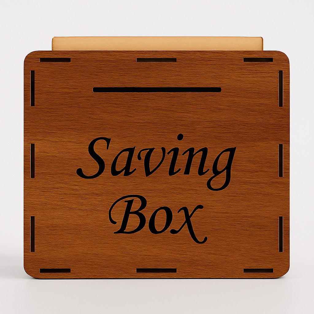 Wooden Saving Box with 3 Stickers (Qurbani, Umrah & Money Saving) – Target Chart Money Bank