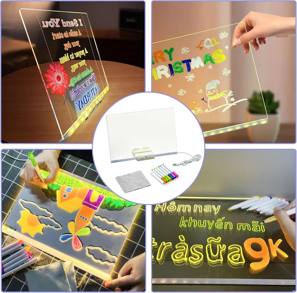 Led Writing Board With 7 Pcs Marker And Stand For Restaurants, Cafes, Shops, And Home Use (20x20cm)